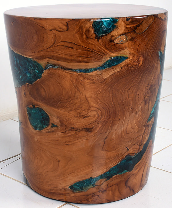 round teak and resin stool