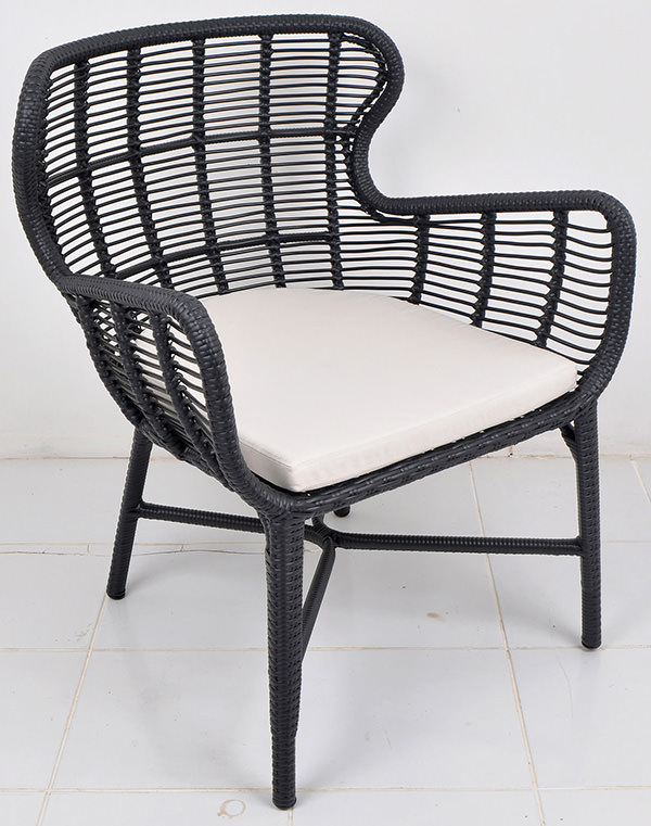 Black weaving Scandinavian armchair with an aluminium frame with garden cushion