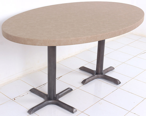 oval table with iron legs