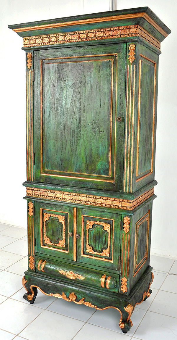 green and gold rustic brocante buffet