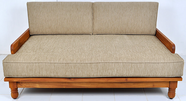 green velvet and teak day bed