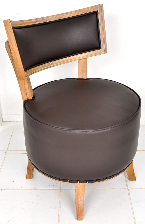 teak wood and genuine leather lounge chair