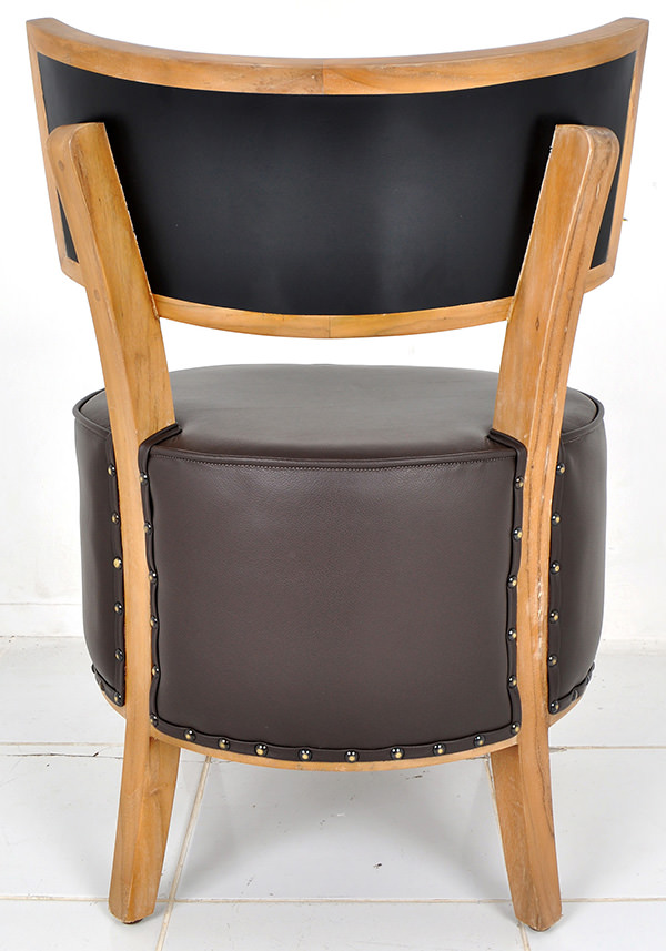 teak wood and genuine brown leather lounge chair