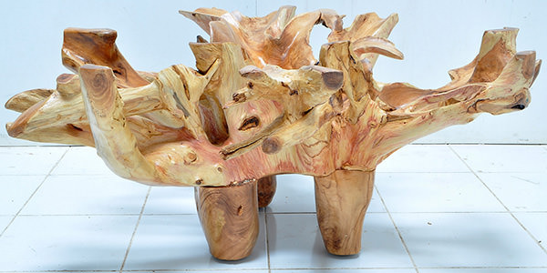 teak root wood coffee table with natural colors