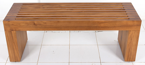open slat wooden rectangle bench