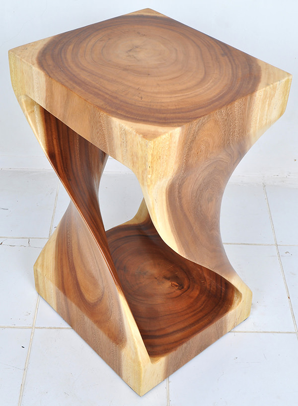 suar wooden twisted stool with natural color and matte coating