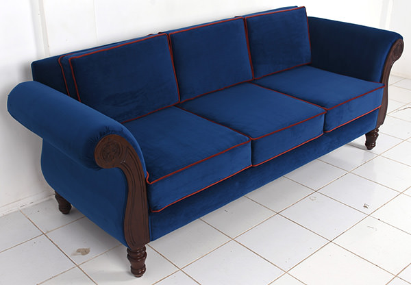 blue velvet lounge couch