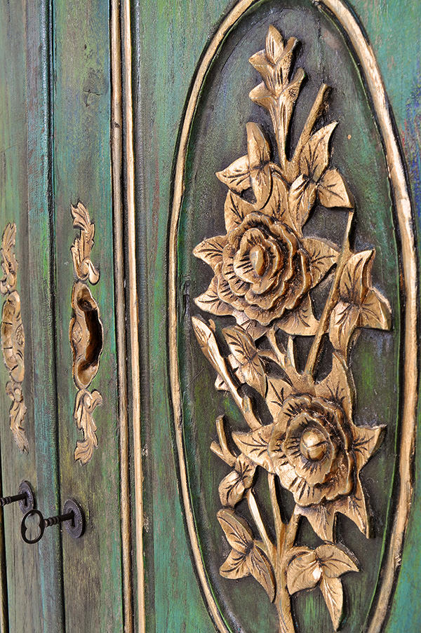 green and gold antique wardrobe