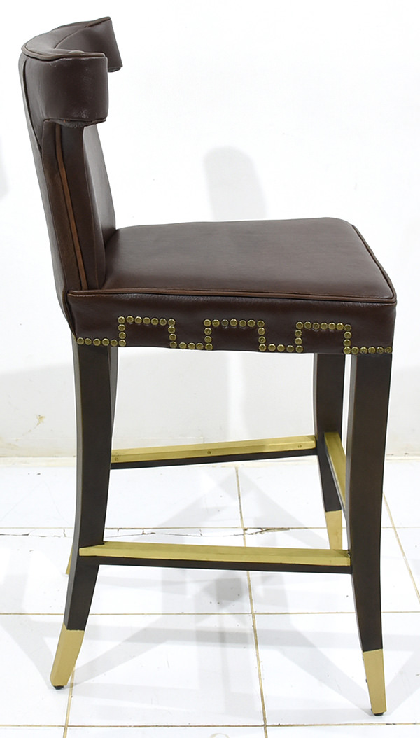 bar chair with recycled genuine leather and brass feet rest for Monaco restaurant