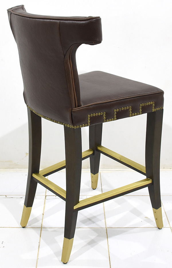 indoor bar chair with recycled genuine leather and brass feet rest for Monaco restaurant