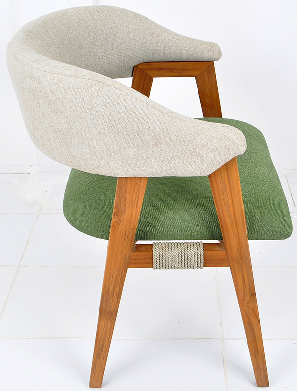 Dining armchair with green and grey linen upholstery