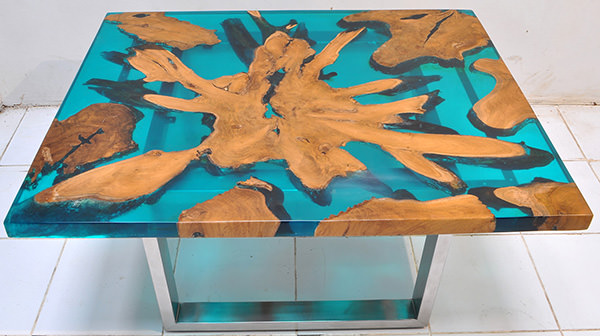 solid teak root and resin coffee table