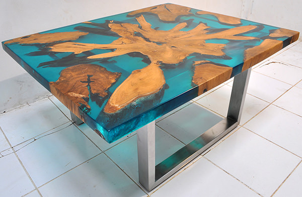 teak root and resin coffee table