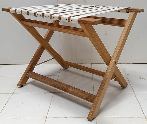 teak side table with leather