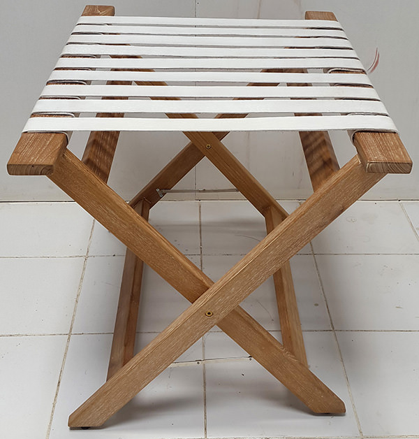 teak side table with white leather