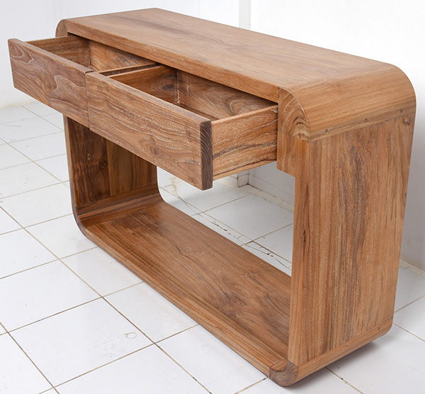 Danish console with natural teak wood with two drawers