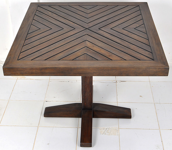 square outdoor teak table with central leg