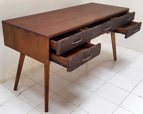 teak recycled desk with drawers