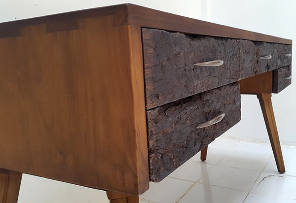 teak recycled desk with railwood