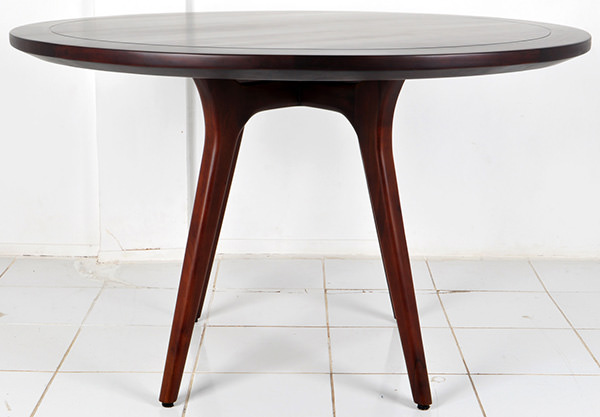 solid mahogany round restaurant table with Danish design and slender legs