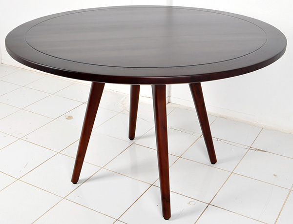 solid mahogany round restaurant table with Danish design glossy finish and slender legs
