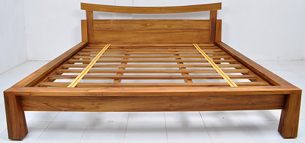 simple teak bed frame with natural stain