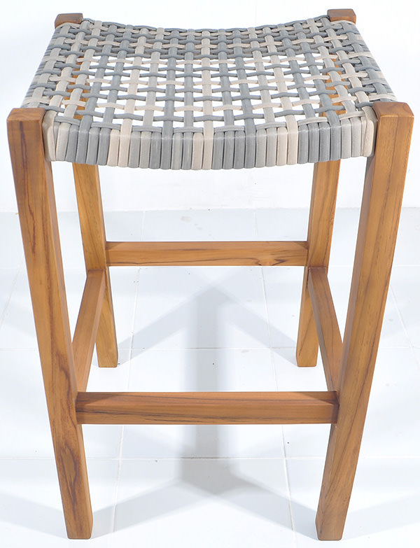 outdoor syntehtaic rattan and teak stool