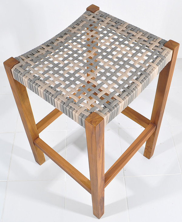 outdoor syntehtaic rattan and teak Danish stool