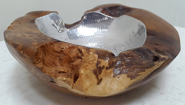 teak root fruit bowl with aluminium insert