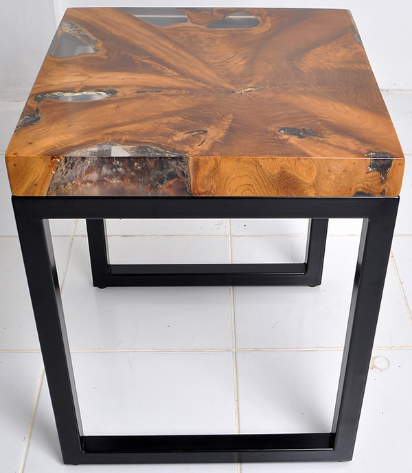 teak resin and iron side table