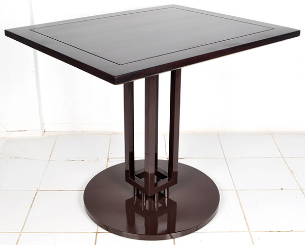 solid teak and stainless steel table with glossy powder coating finish
