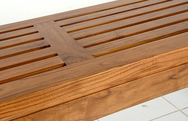 bench with smooth solid teak and open slats