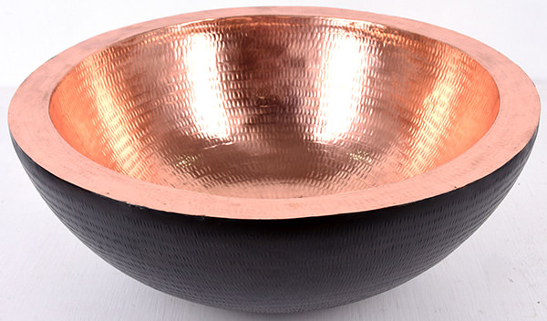 black and pink hand hammered copper sink