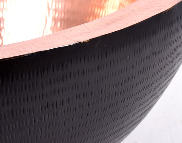 black and pink hand hammered copper round sink from Boyolali