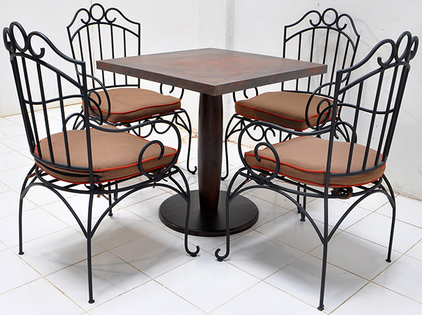 hospitality outdoor iron chair and copper table