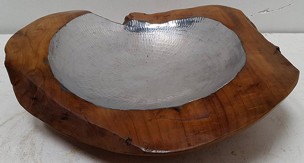 teak root fruit bowl with aluminium insert and natural shape