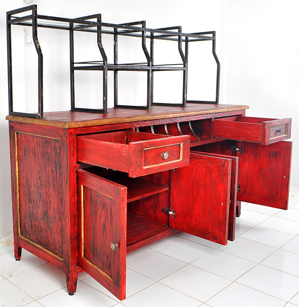 red mahogany and iron restaurant cabinet