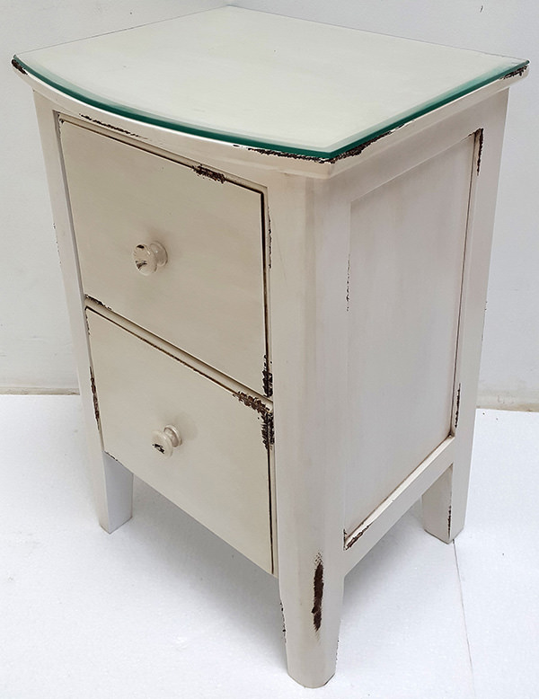 white distressed mahogany night table