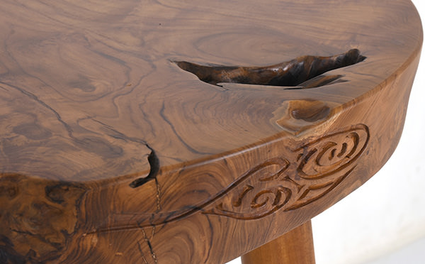 teak root round wooden table