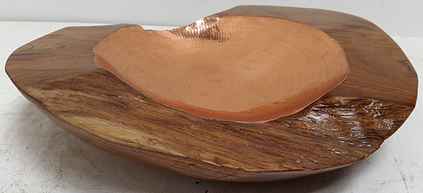 teak root fruit bowl with copper insert