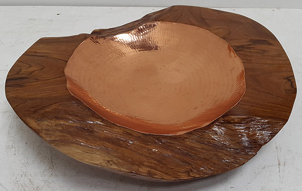 natural teak root fruit bowl with copper insert