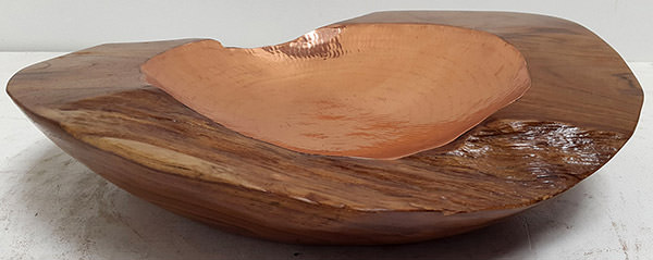 teak bowl with copper insert