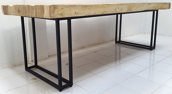 rain tree table with black iron legs