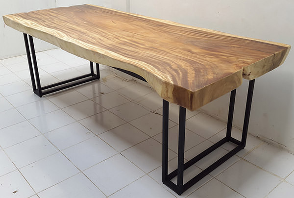 solid rain tree table with black iron legs