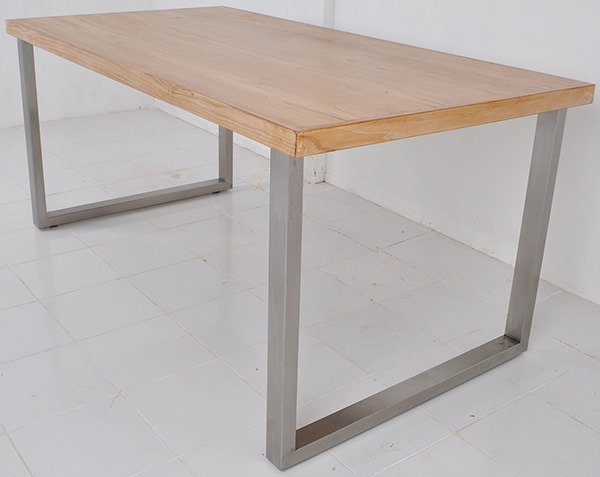 table with teak wood top and aluminium legs