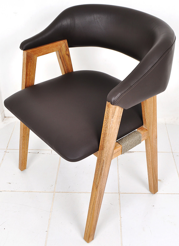 genuine leather and teak dining armchair