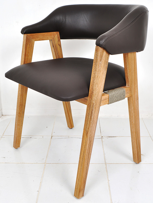 Scandinavian brown leather and teak dining chair