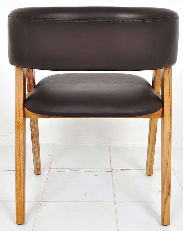 Scandinavian brown leather and natural smooth white washed teak dining chair for restaurant