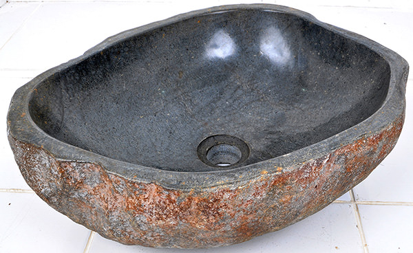 polished river stone sink