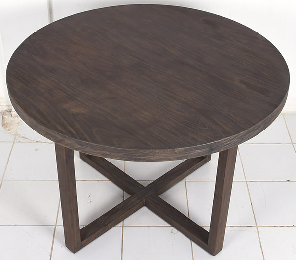 solid teak dining table with dark glaze finish